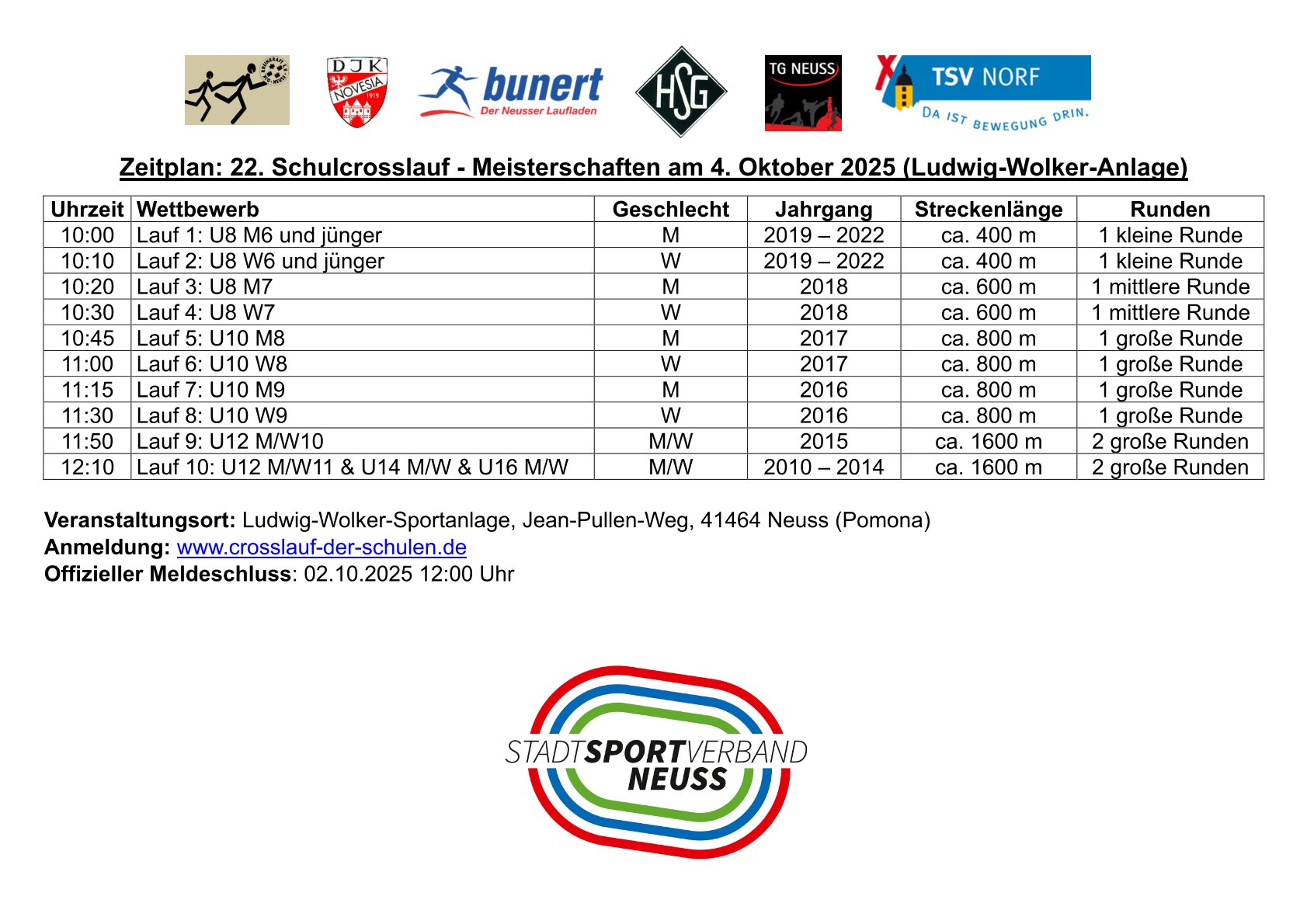 Zeitplan Cross der Schulen 2025